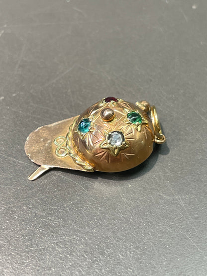 Vintage 14K Rose Gold Paste Jockey Cap and Whip Charm Pendant