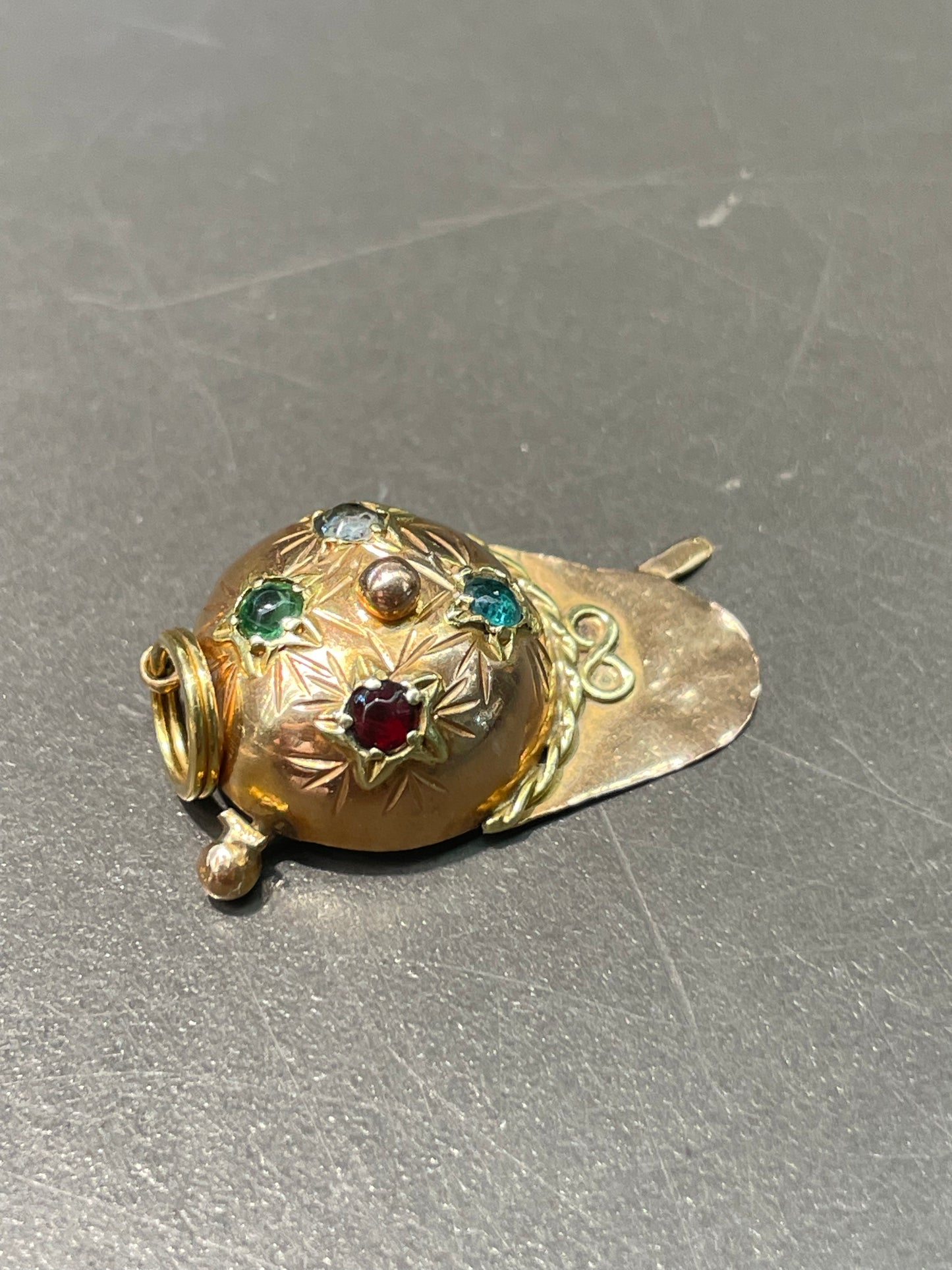 Vintage 14K Rose Gold Paste Jockey Cap and Whip Charm Pendant