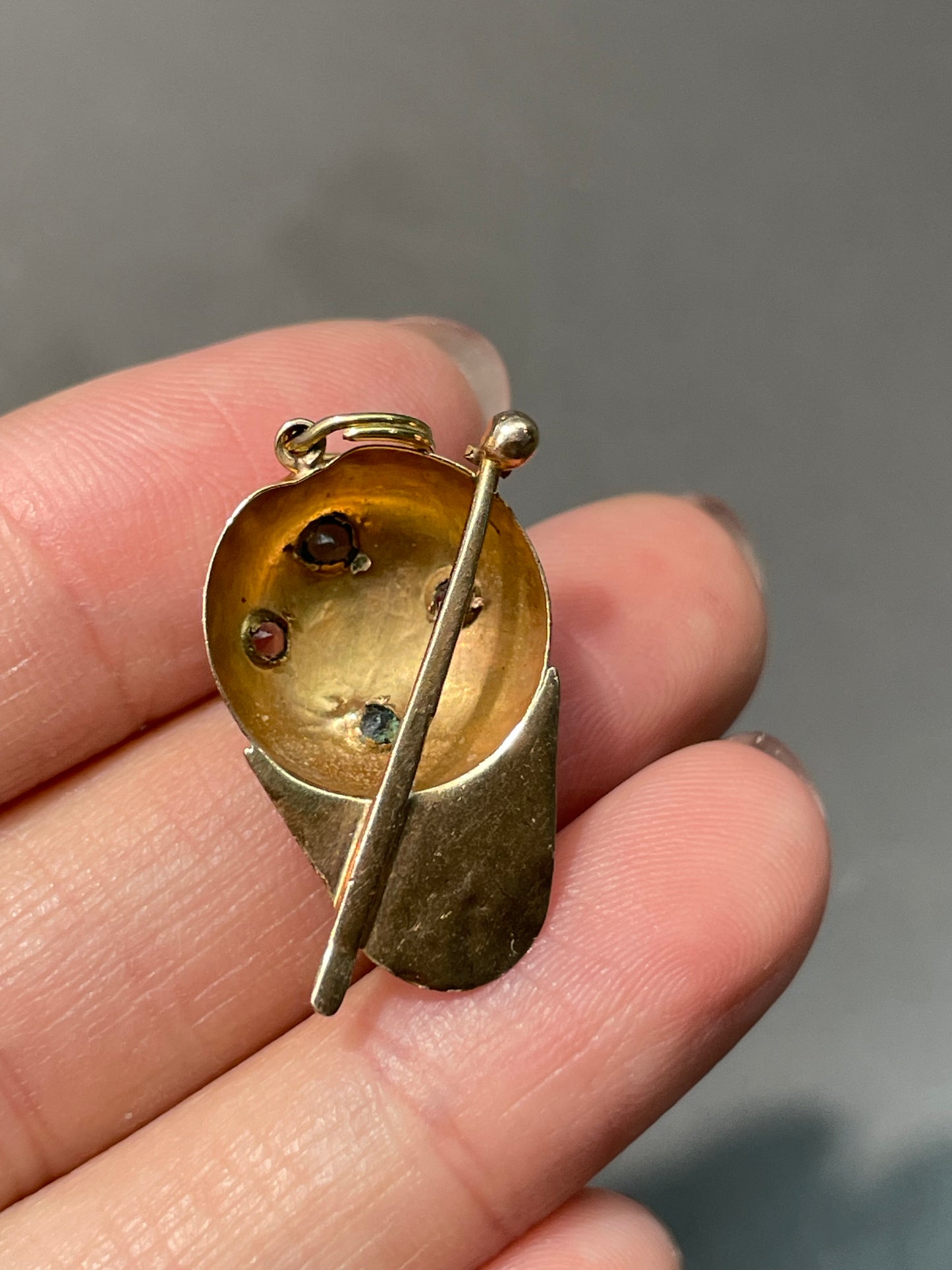 Vintage 14K Rose Gold Paste Jockey Cap and Whip Charm Pendant