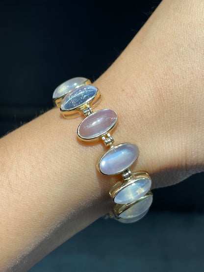 14K Gold Ceylon Moonstone Bezel Bracelet