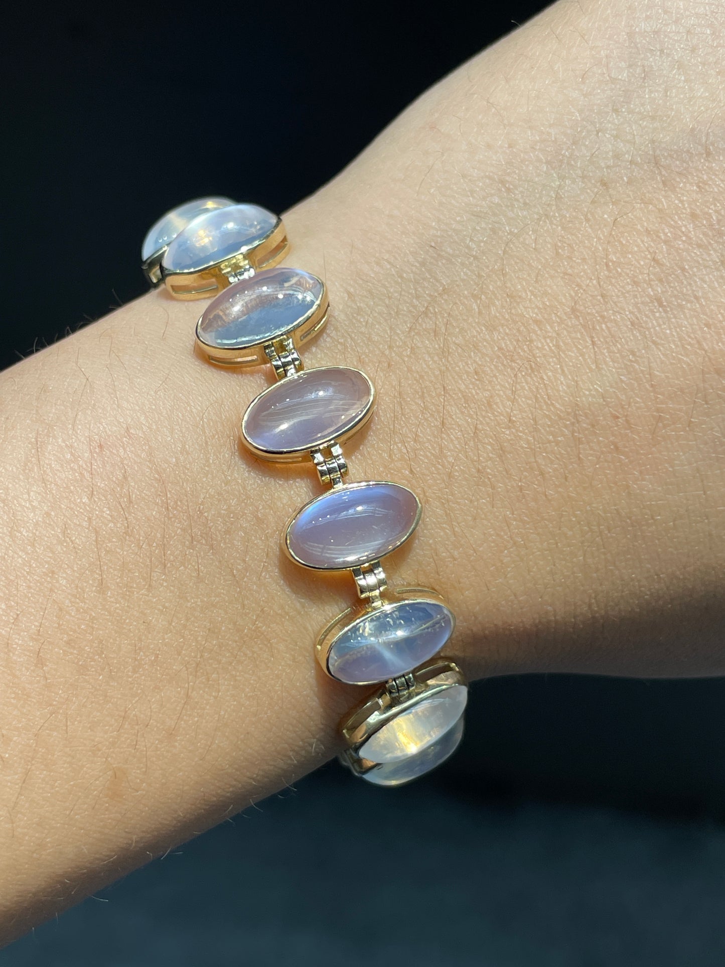 14K Gold Ceylon Moonstone Bezel Bracelet