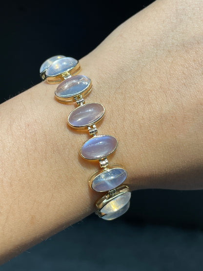 14K Gold Ceylon Moonstone Bezel Bracelet