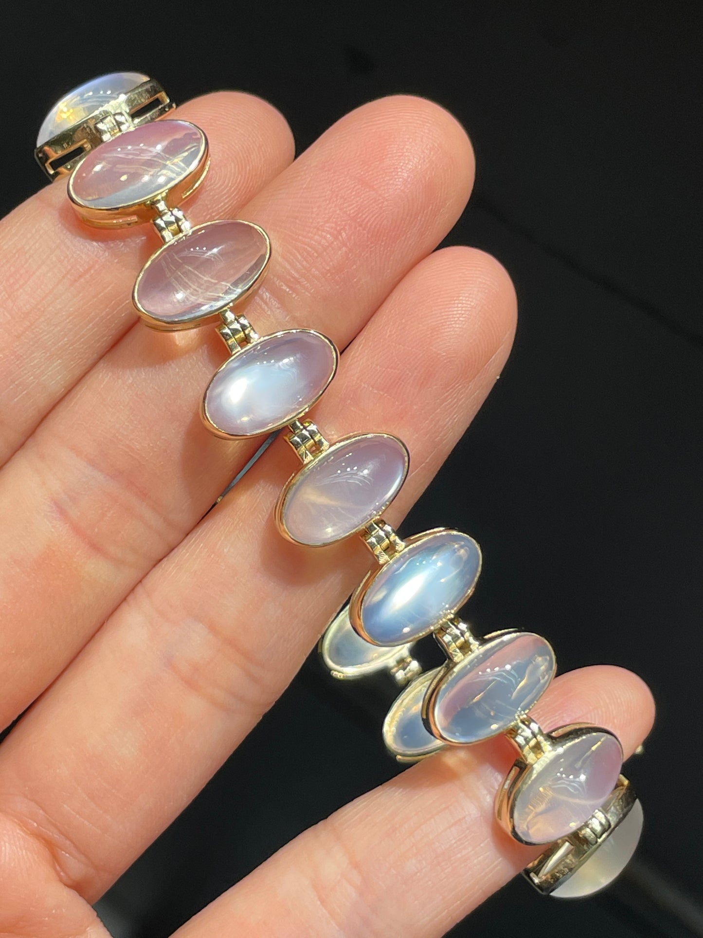 14K Gold Ceylon Moonstone Bezel Bracelet
