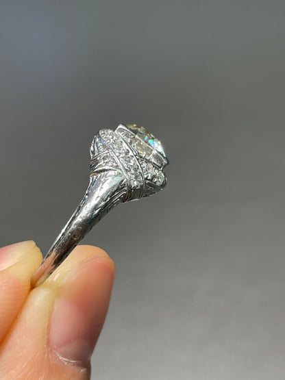 Antique 2.3 CTW Old European Cut Diamond Filigree Engagement Ring