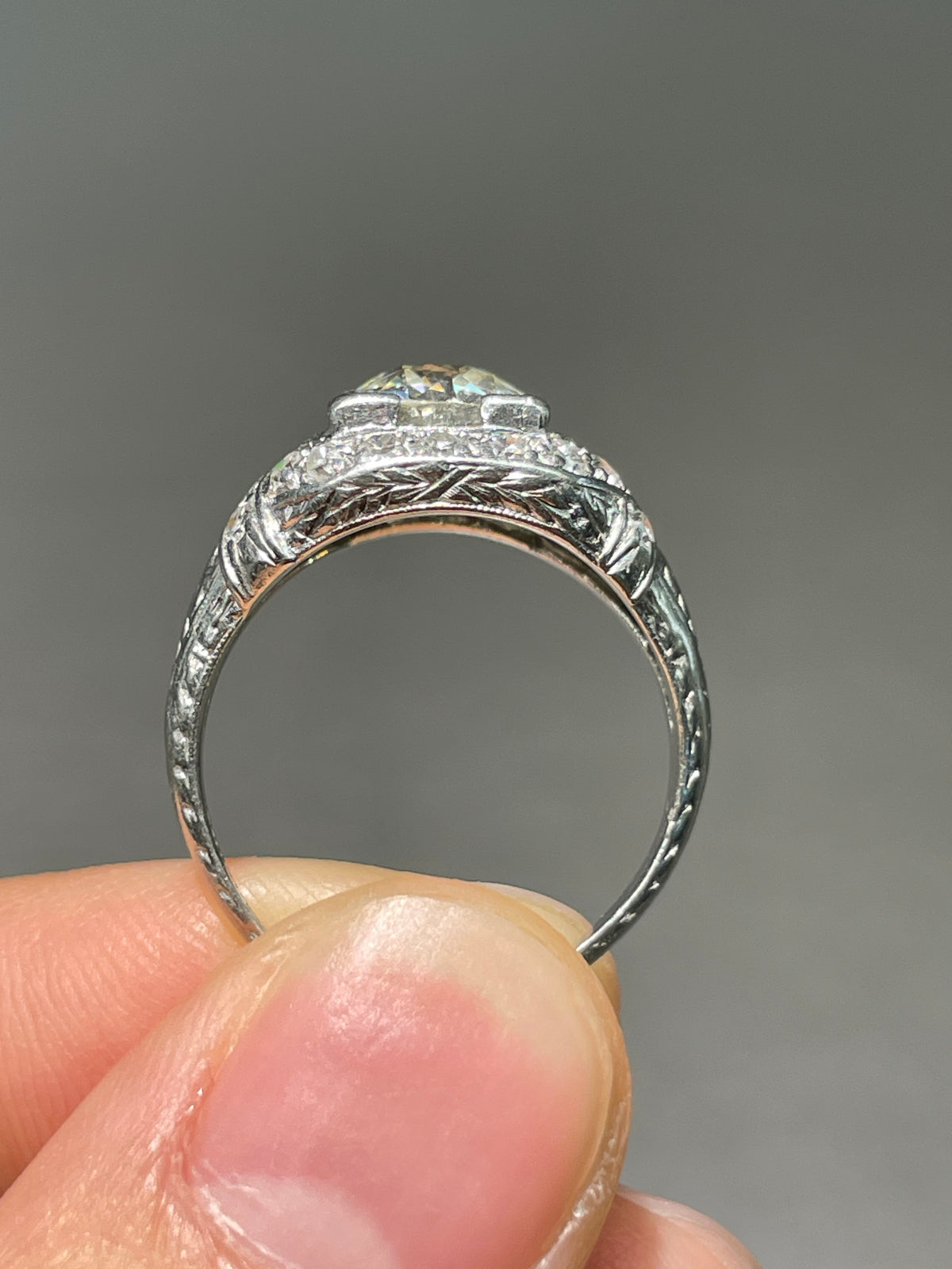 Antique 2.3 CTW Old European Cut Diamond Filigree Engagement Ring