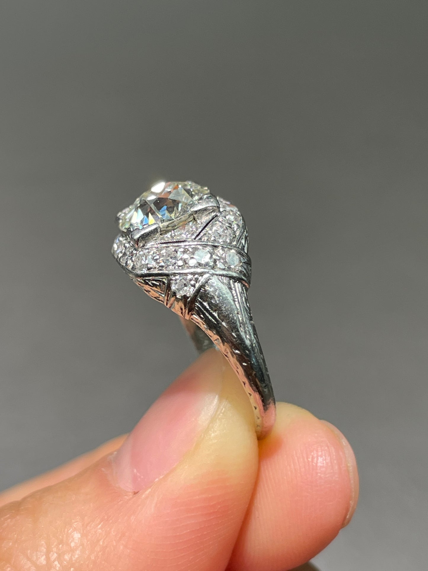 Antique 2.3 CTW Old European Cut Diamond Filigree Engagement Ring