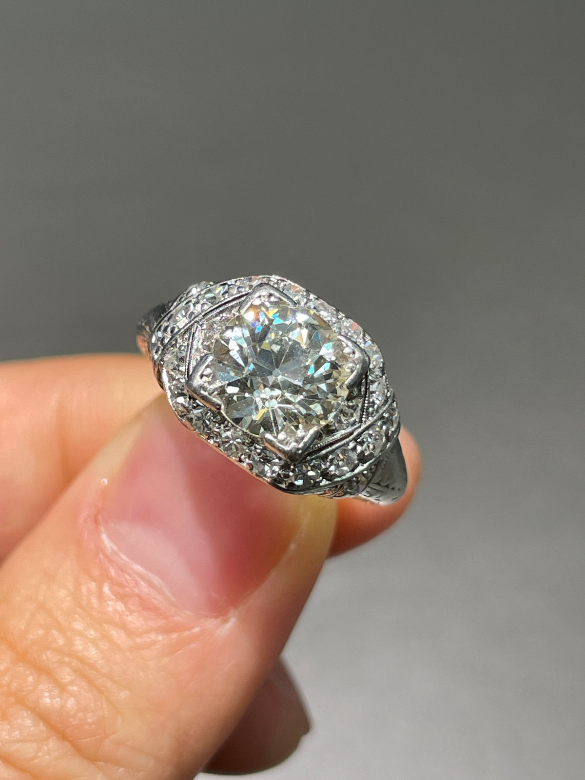 Antique 2.3 CTW Old European Cut Diamond Filigree Engagement Ring