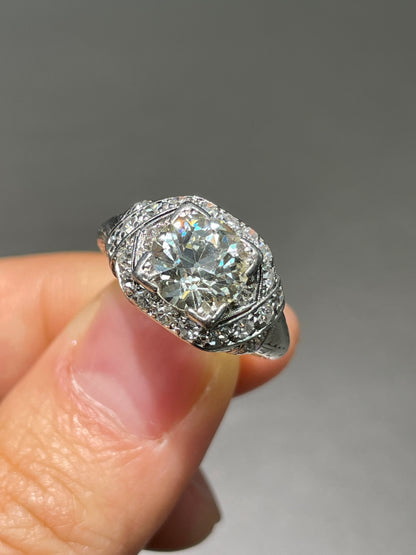 Antique 2.3 CTW Old European Cut Diamond Filigree Engagement Ring