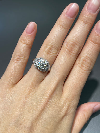 Antique 2.3 CTW Old European Cut Diamond Filigree Engagement Ring