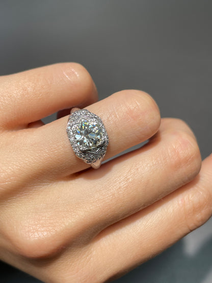 Antique 2.3 CTW Old European Cut Diamond Filigree Engagement Ring