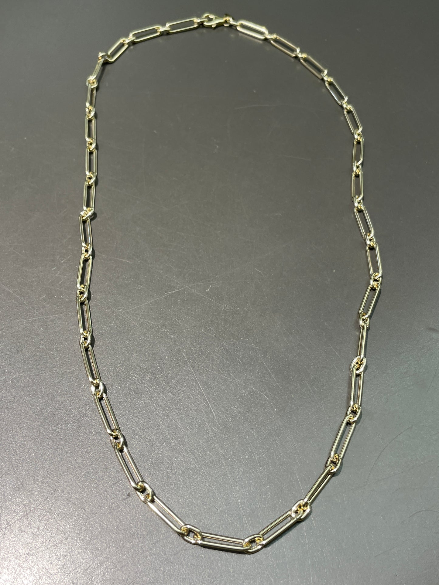 14K Gold Elongated Paperclip Link Chain Necklace