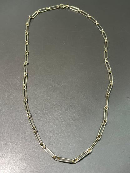 14K Gold Elongated Paperclip Link Chain Necklace