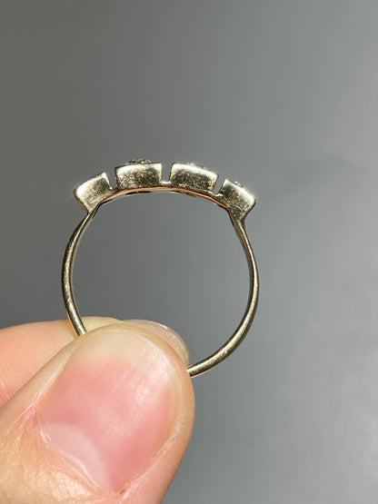 Antique 14K Gold 0.60 CTW Old Mine Cut Diamond Four Stone Band Ring
