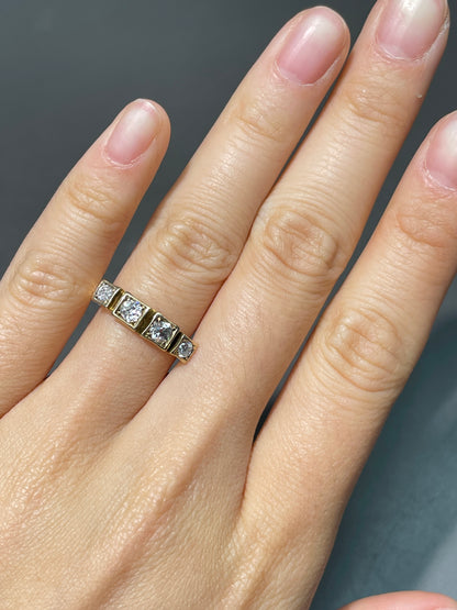 Antique 14K Gold 0.60 CTW Old Mine Cut Diamond Four Stone Band Ring