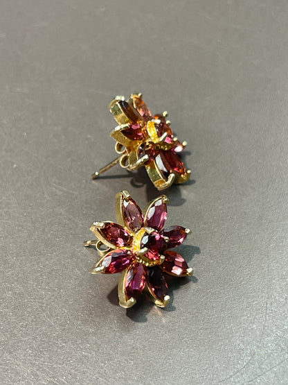 14K Yellow Gold 3.24 CTW Tourmaline Flower Cluster Earring