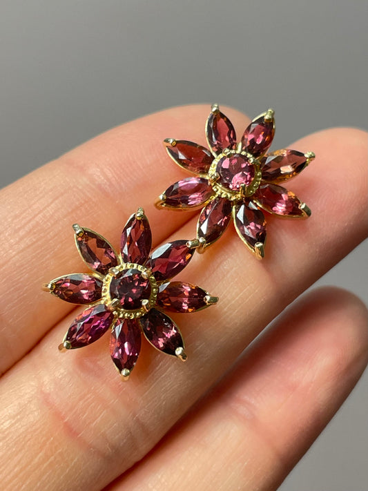 14K Yellow Gold 3.24 CTW Tourmaline Flower Cluster Earring