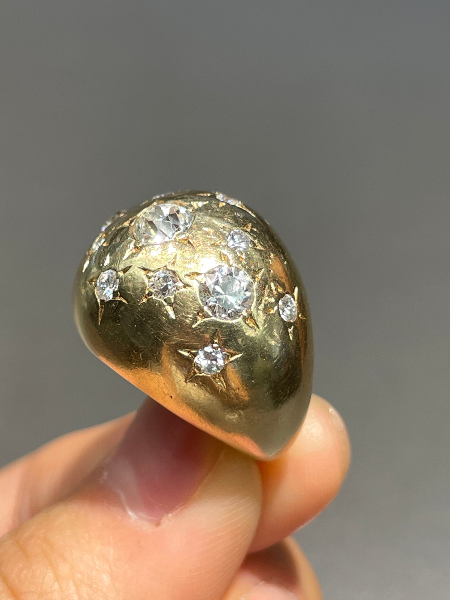 Vintage 14K Gold Old Mine Cut Diamond Bombé Ring