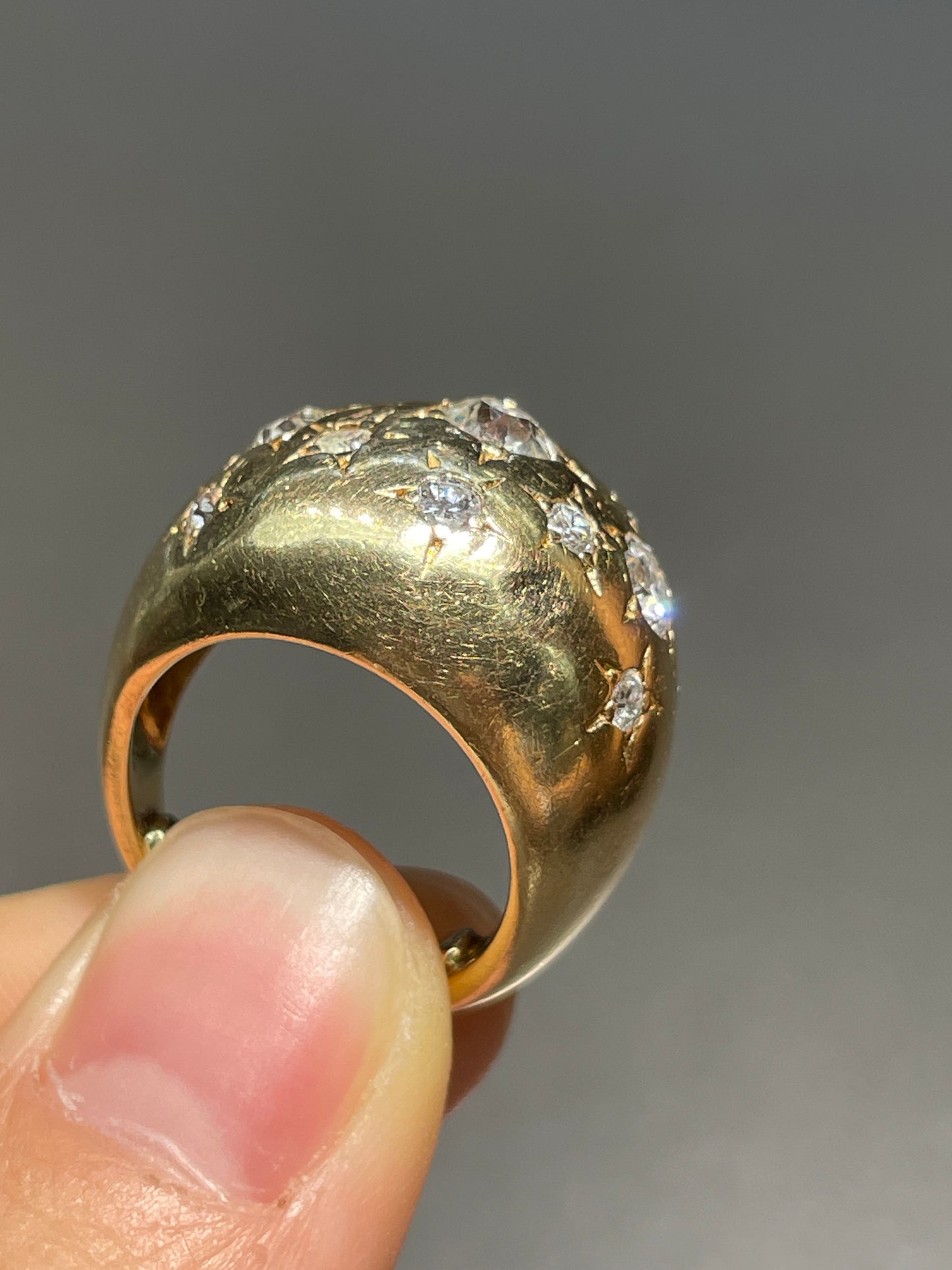 Vintage 14K Gold Old Mine Cut Diamond Bombé Ring