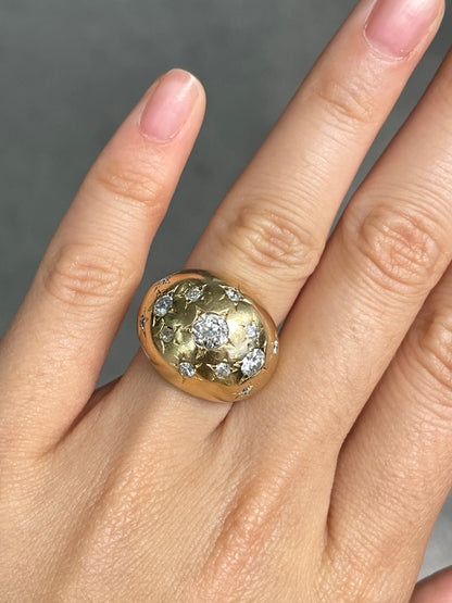 Vintage 14K Gold Old Mine Cut Diamond Bombé Ring