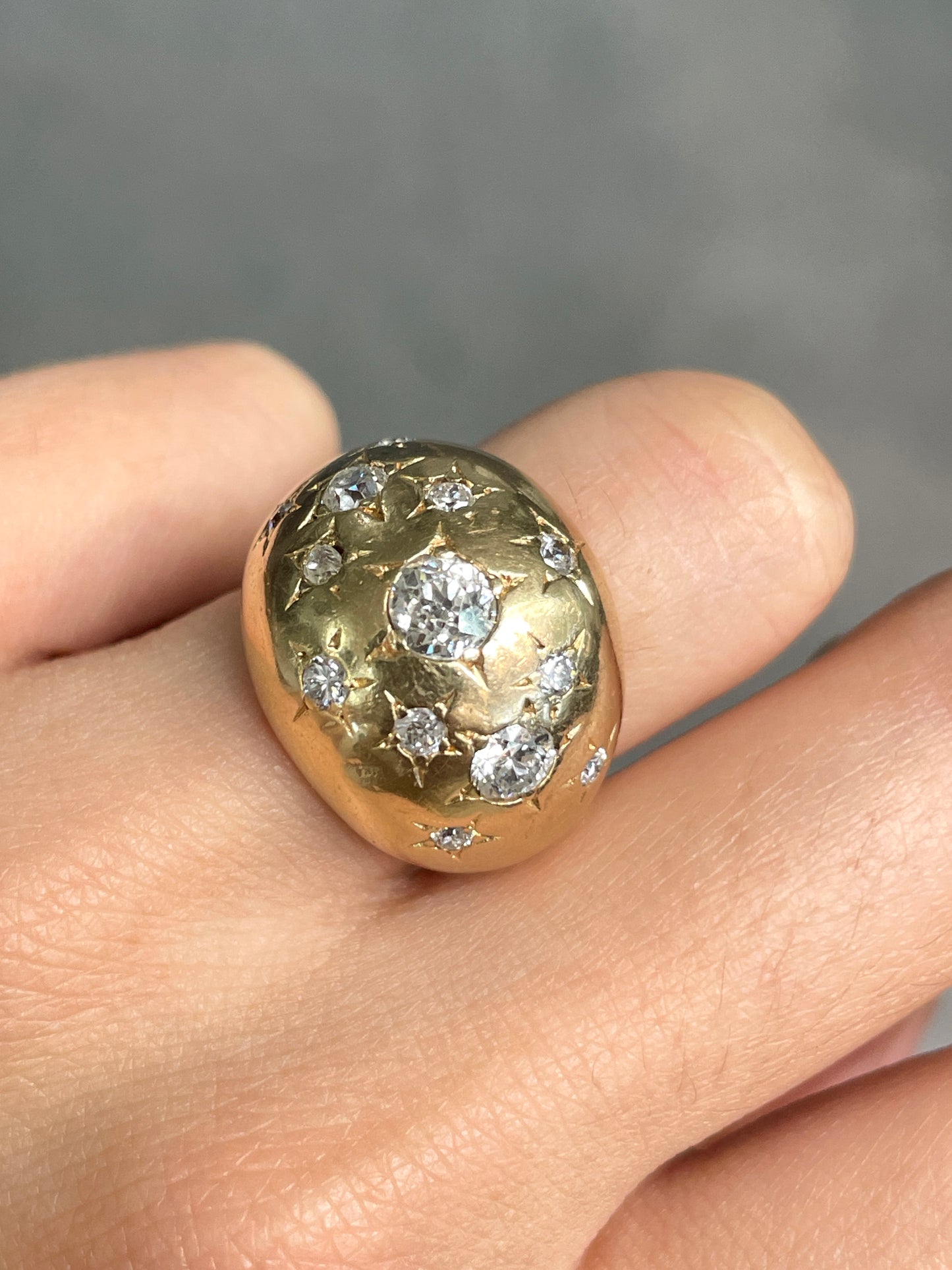 Vintage 14K Gold Old Mine Cut Diamond Bombé Ring