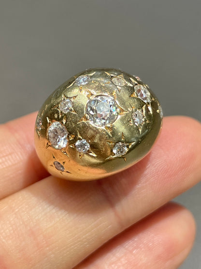Vintage 14K Gold Old Mine Cut Diamond Bombé Ring