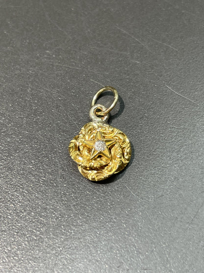Antique 14K Gold Love Diamond Knot Star Charm