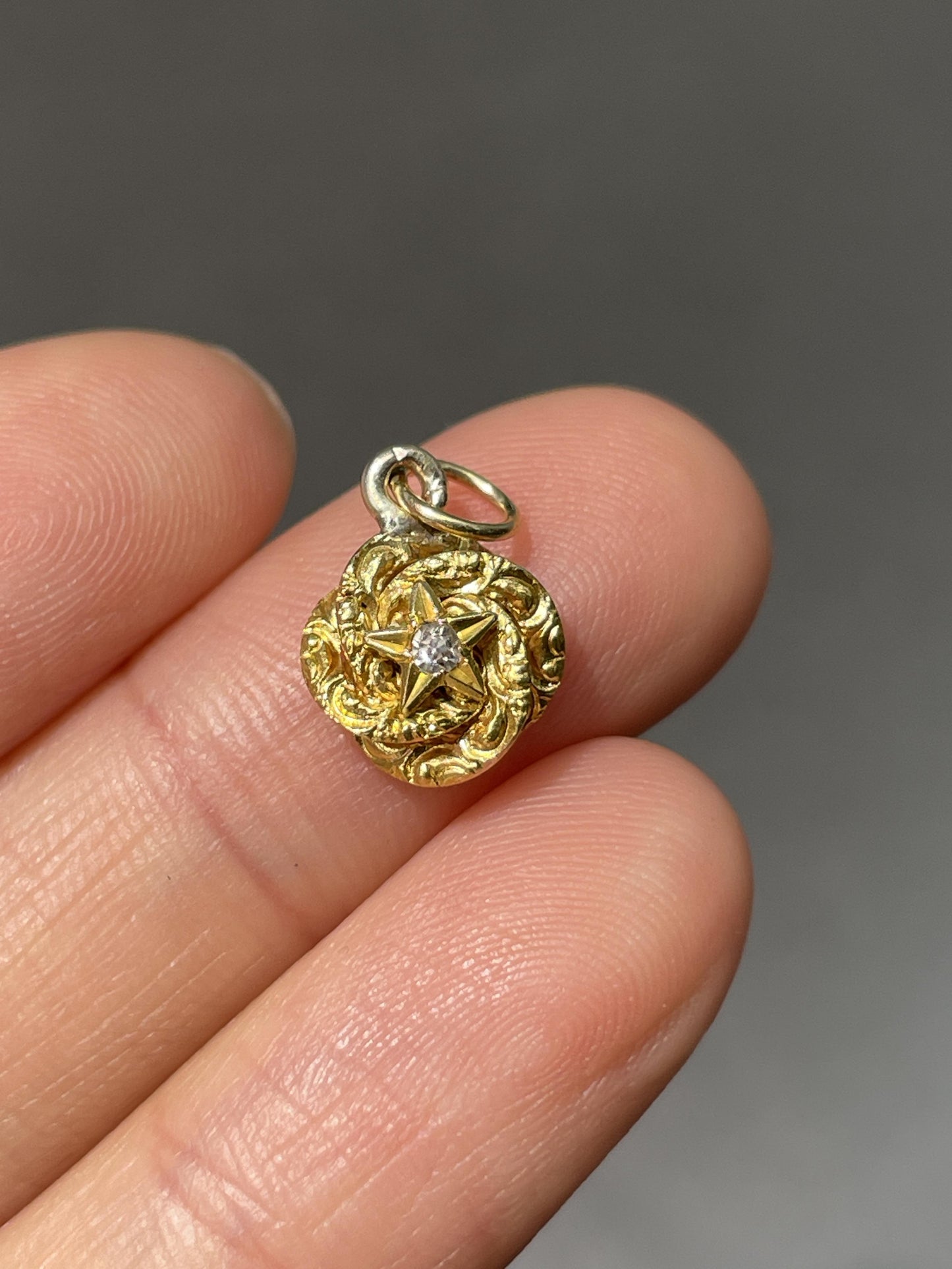 Antique 14K Gold Love Diamond Knot Star Charm