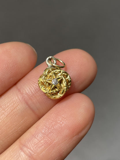 Antique 14K Gold Love Diamond Knot Star Charm