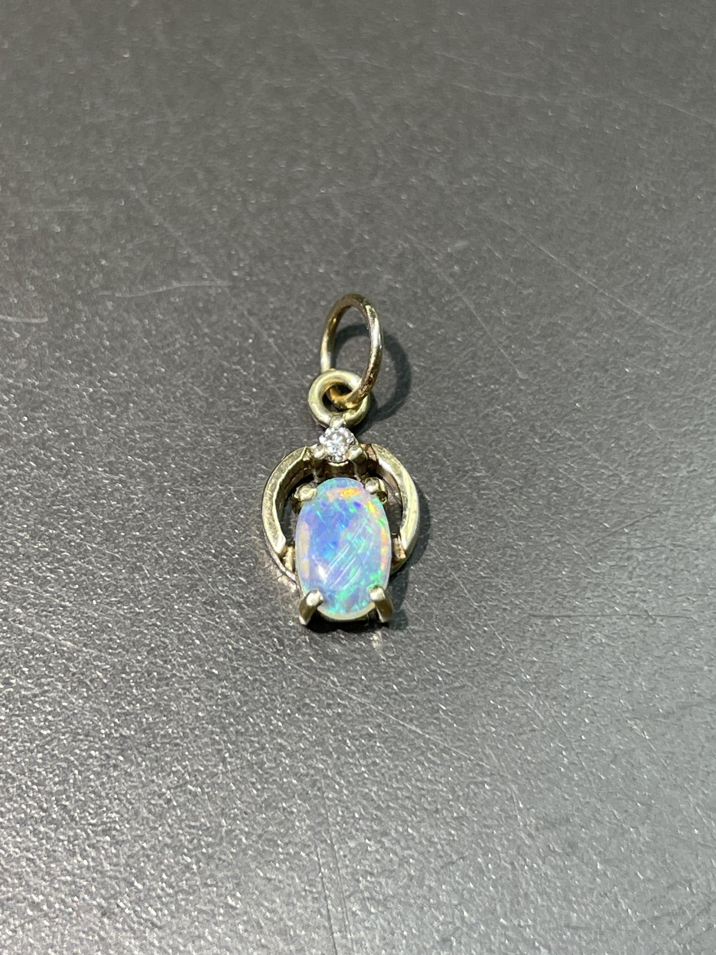 Vintage 14K Gold Opal Diamond Charm