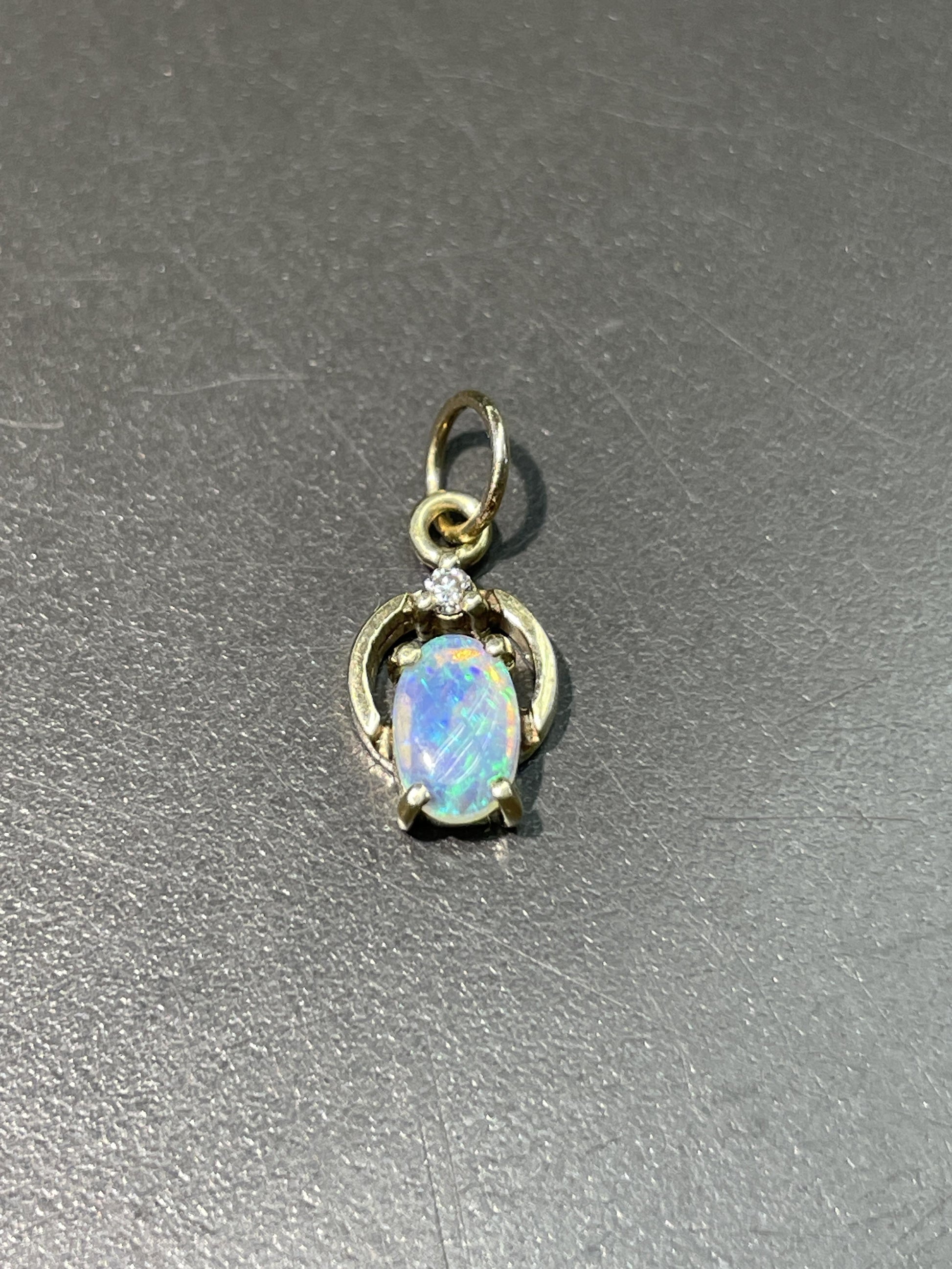 Vintage 14K Gold Opal Diamond Charm
