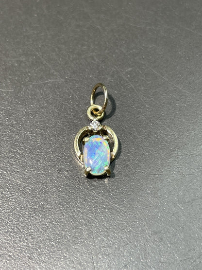 Vintage 14K Gold Opal Diamond Charm