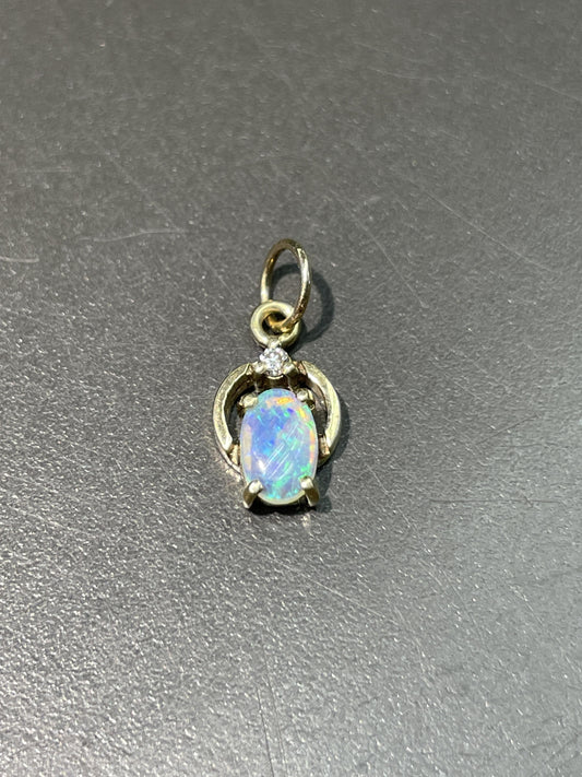 Vintage 14K Gold Opal Diamond Charm