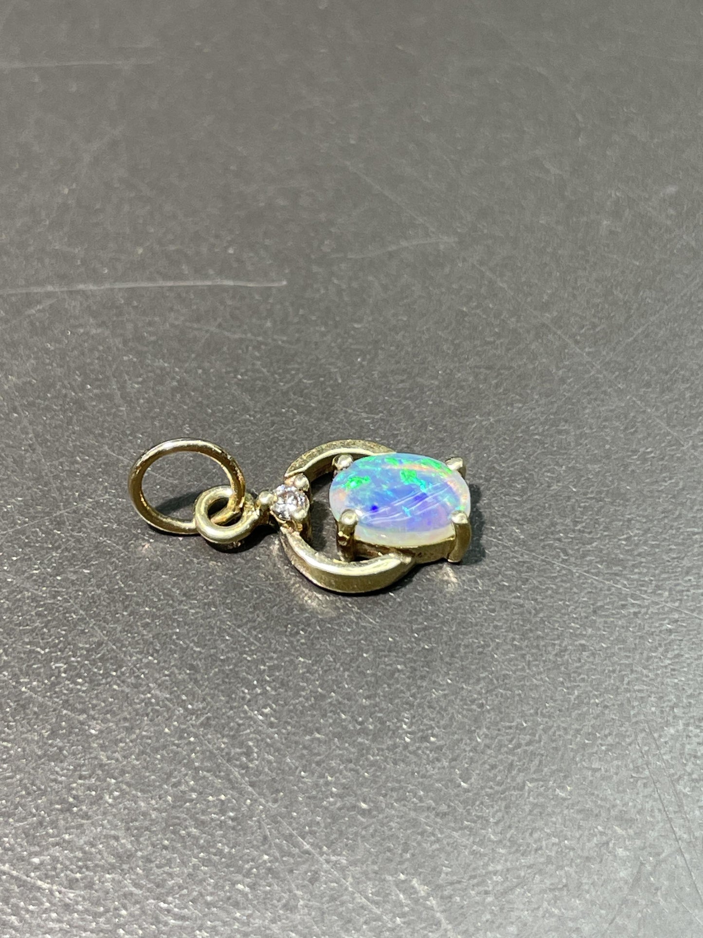 Vintage 14K Gold Opal Diamond Charm
