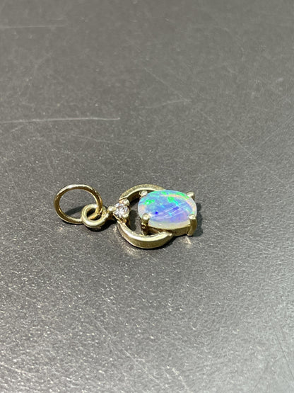 Vintage 14K Gold Opal Diamond Charm