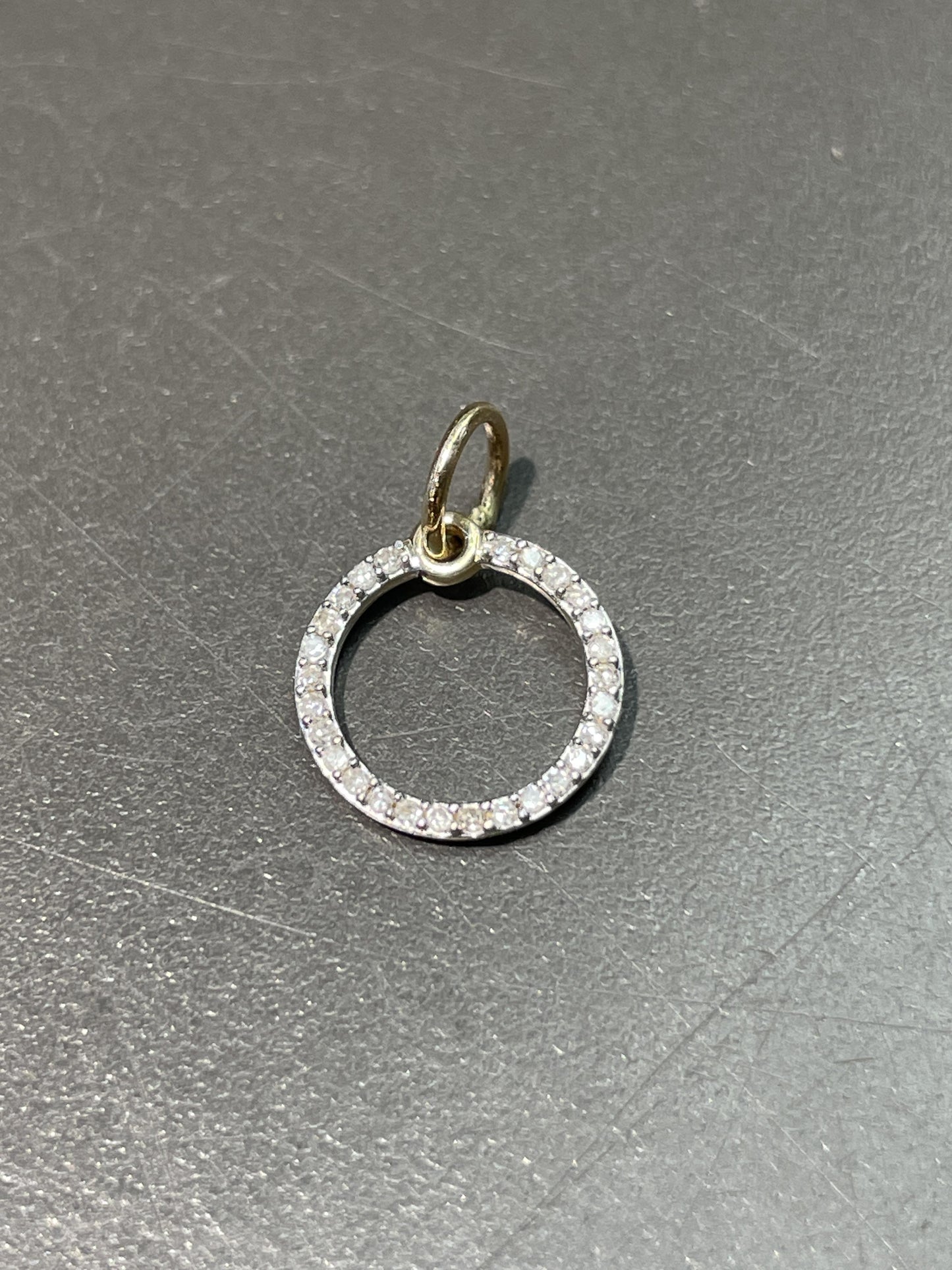 Vintage 14K Gold Diamond Open Circle Charm