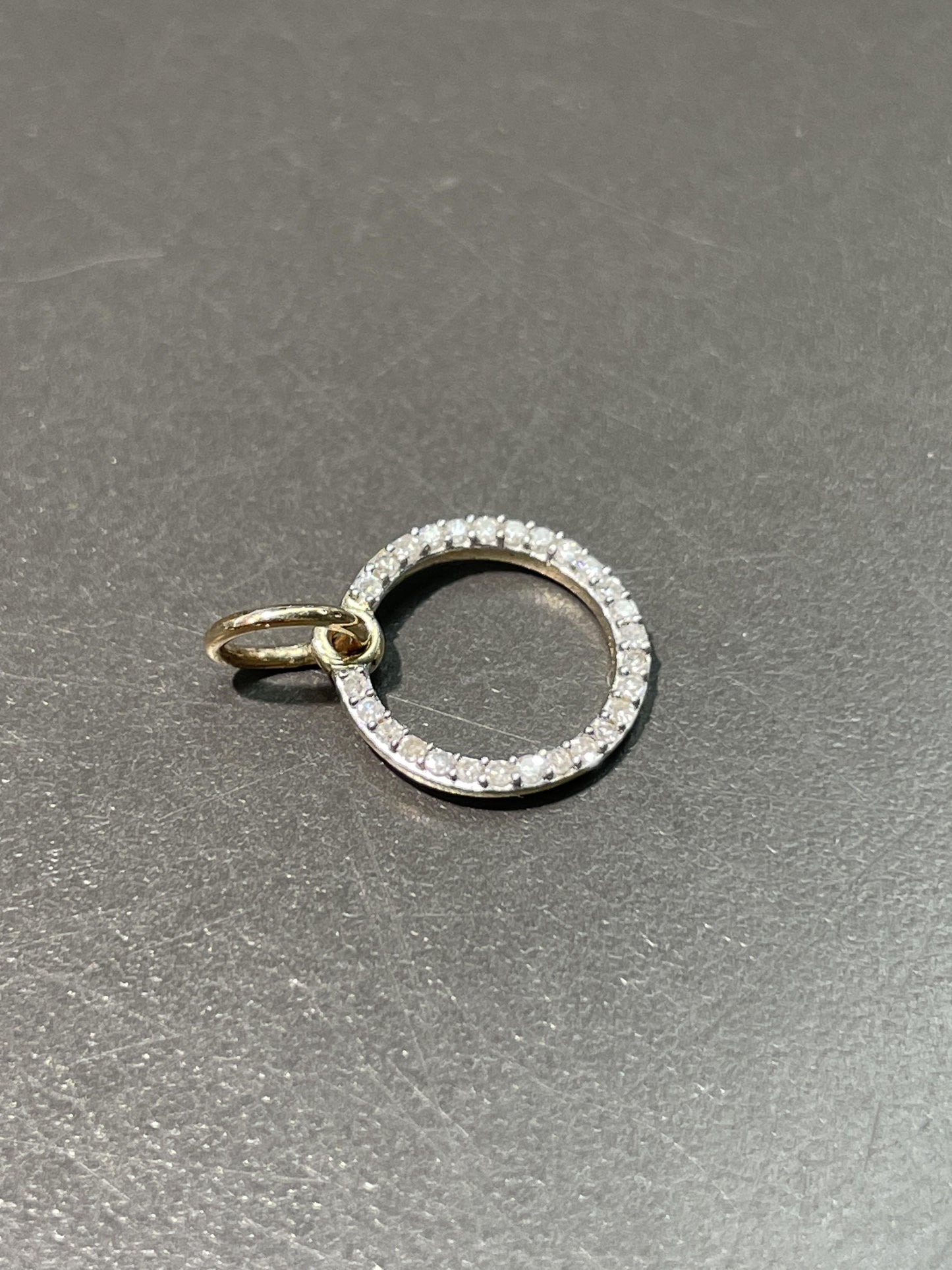 Vintage 14K Gold Diamond Open Circle Charm