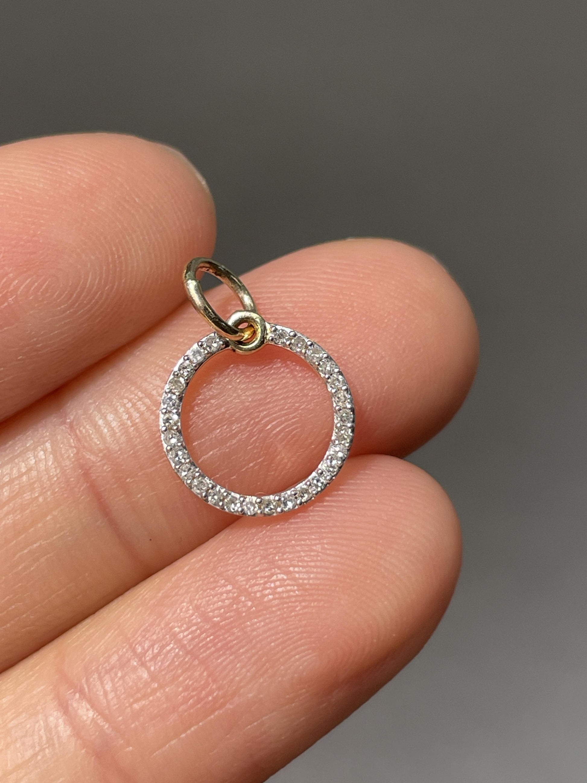 Vintage 14K Gold Diamond Open Circle Charm
