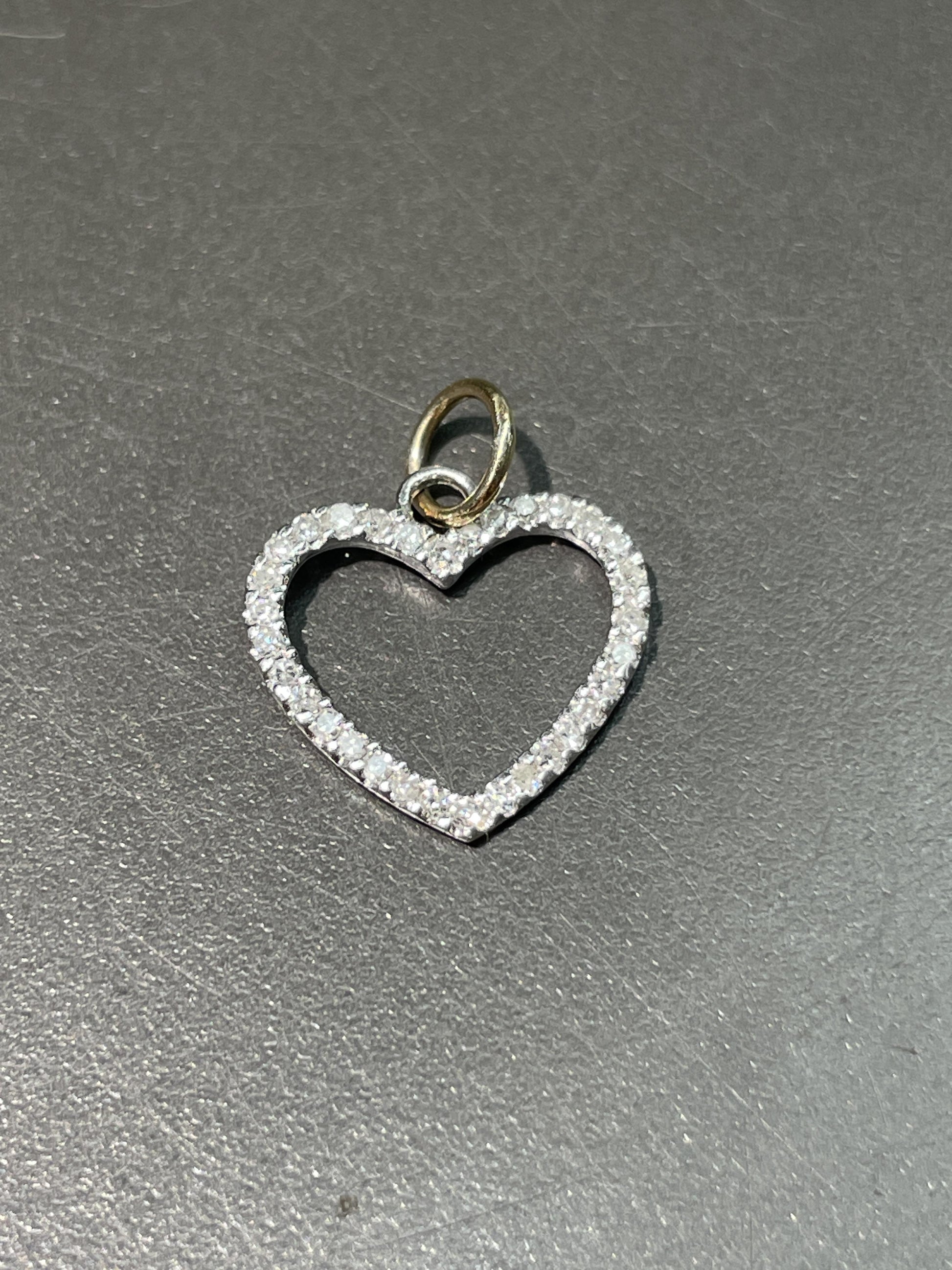 Vintage 14K Gold Diamond Open Heart Charm