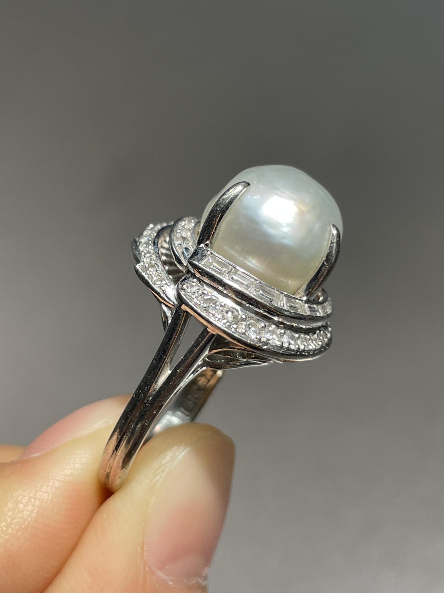 Vintage 14K Gold Baroque Pearl Diamond Cocktail Ring