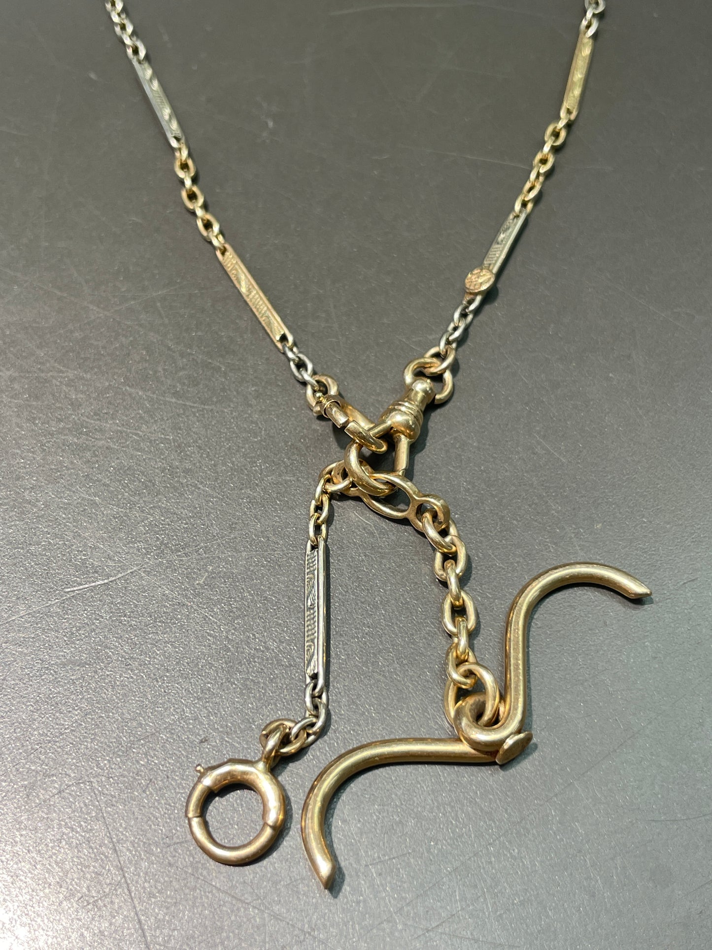 Vintage 14K Gold Two-Tone Albert Watch Chain Necklace