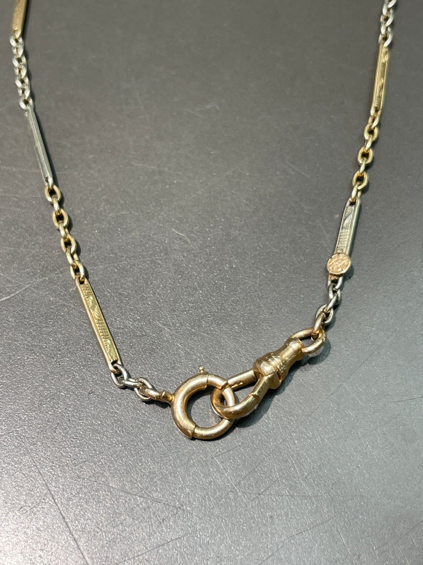 Vintage 14K Gold Two-Tone Albert Watch Chain Necklace