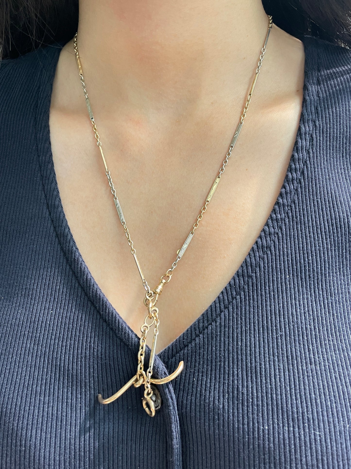 Vintage 14K Gold Two-Tone Albert Watch Chain Necklace