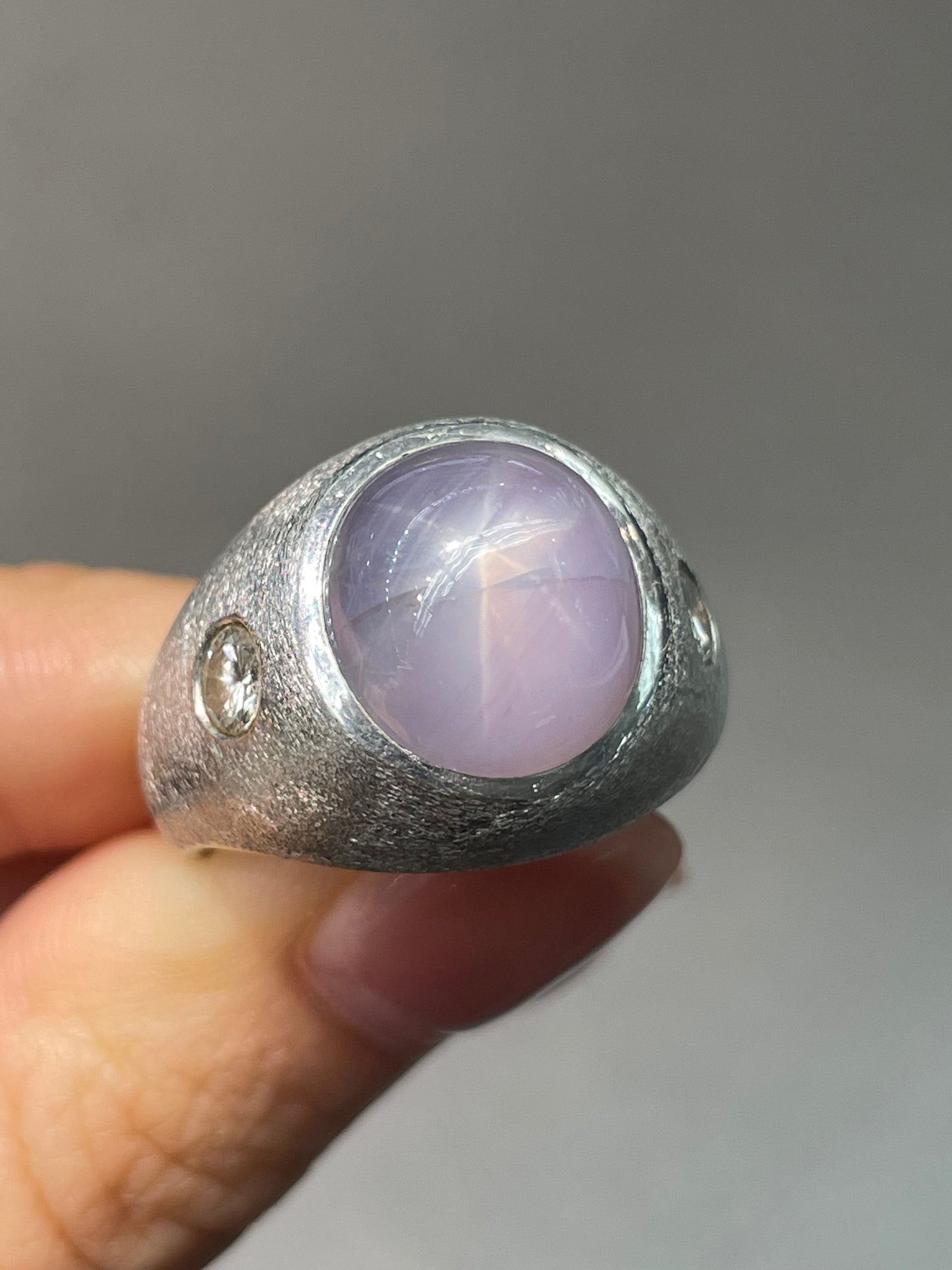 Vintage 14K White Gold Star Sapphire Diamond Gypsy Ring