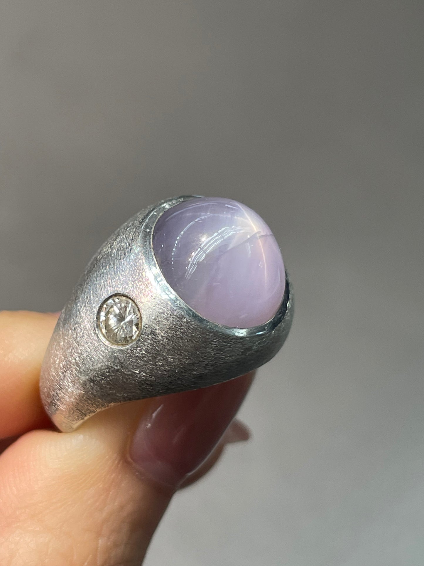 Vintage 14K White Gold Star Sapphire Diamond Gypsy Ring