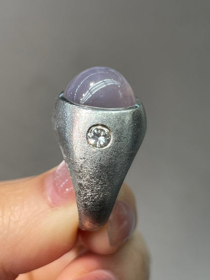 Vintage 14K White Gold Star Sapphire Diamond Gypsy Ring