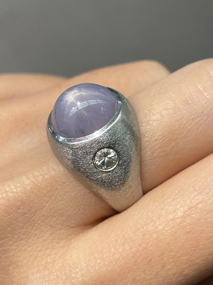 Vintage 14K White Gold Star Sapphire Diamond Gypsy Ring