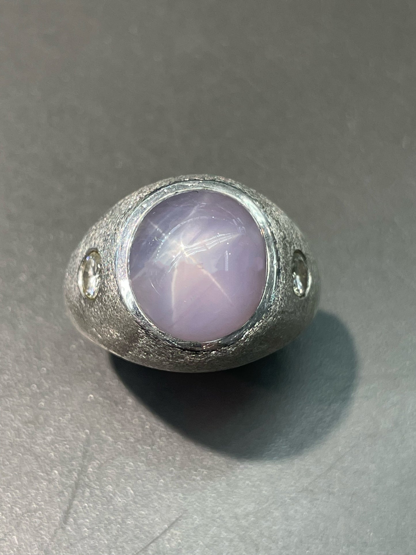Vintage 14K White Gold Star Sapphire Diamond Gypsy Ring