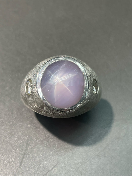 Vintage 14K White Gold Star Sapphire Diamond Gypsy Ring