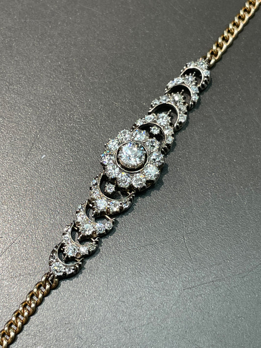 Antique Georgian 14K Yellow Gold Topped Silver 3.28 CTW Cluster Bracelet