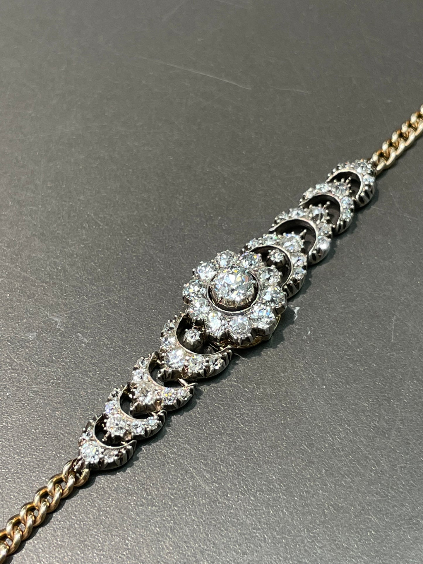Antique Georgian 14K Yellow Gold Topped Silver 3.28 CTW Cluster Bracelet